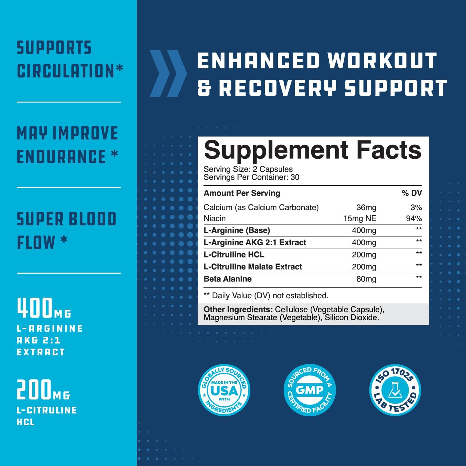 Extra Strength Pre Workout Nitric Oxide Supplement with L Arginine, L Citrulline, and Beta Alanine for Enhanced Performance and Muscle Recovery