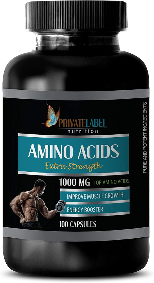 Extra Strength Private Label Pre Workout Amino Acid Complex for Men - 1000mg Amino Acids - Muscle Growth Supplement - 100 Tablets