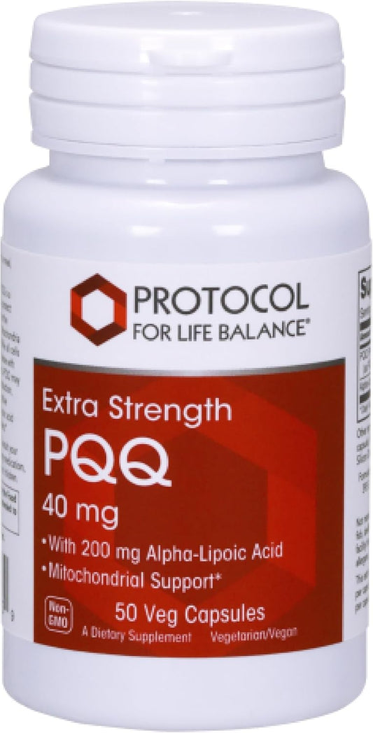 Extra Strength Protocol PQQ 40mg Heart Health Supplement with Alpha-Lipoic Acid - Non-GMO & Kosher - 50 Veg Caps - Men & Women