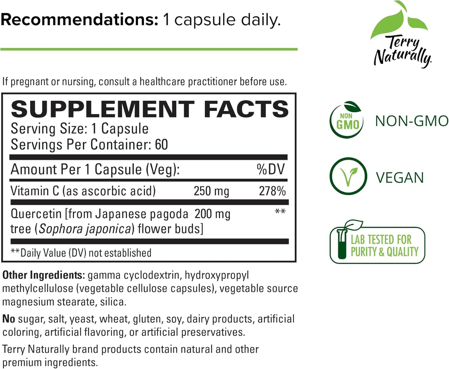 Extra Strength Quercetin with Vitamin C Capsules for Sinus & Lung Health - 60 Servings - Non-GMO & Vegan