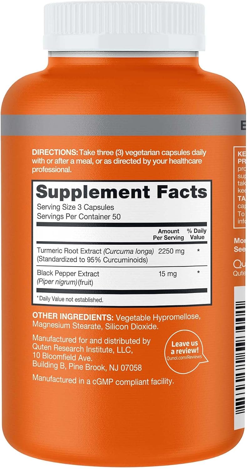 Extra Strength Qunol Turmeric Curcumin with Black Pepper - 2250mg Extract, 95% Curcuminoids, Joint Support, Enhanced Absorption - 150 Capsules