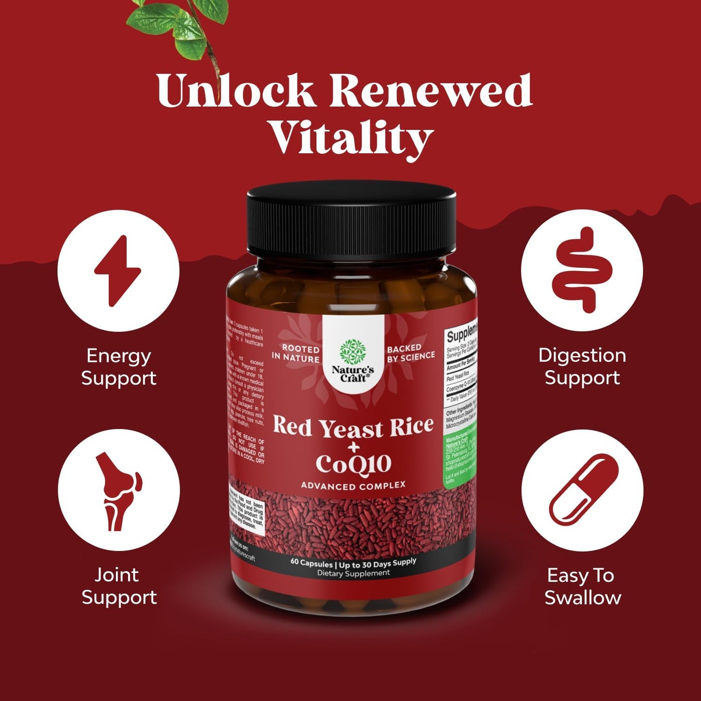 Extra Strength Red Yeast Rice with CoQ10 - Heart Health Supplement (1 Month Supply)