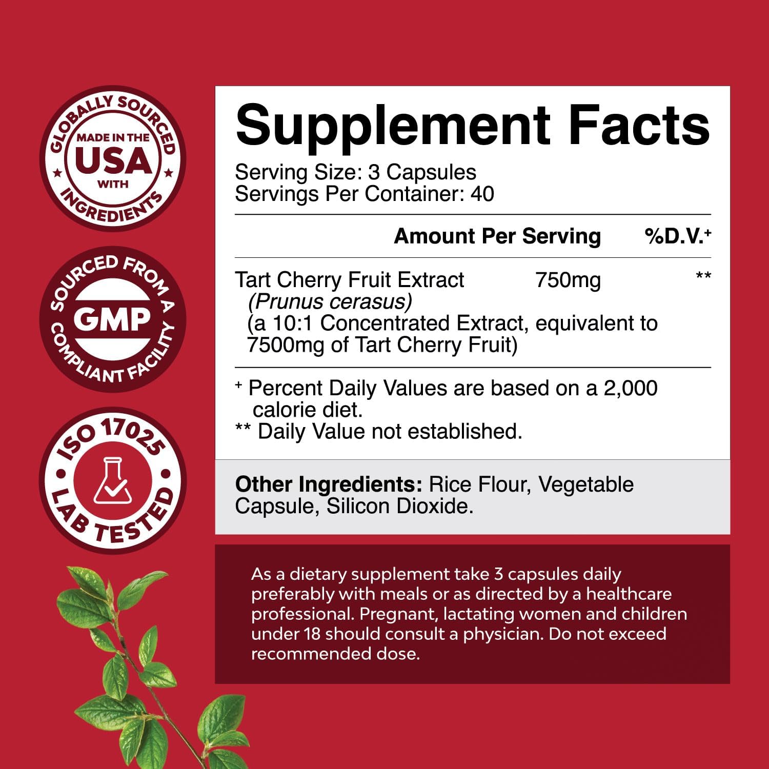 Extra Strength Tart Cherry Extract Capsules 750mg - Uric Acid Cleanse & Joint Support - Muscle Recovery - 120 Count