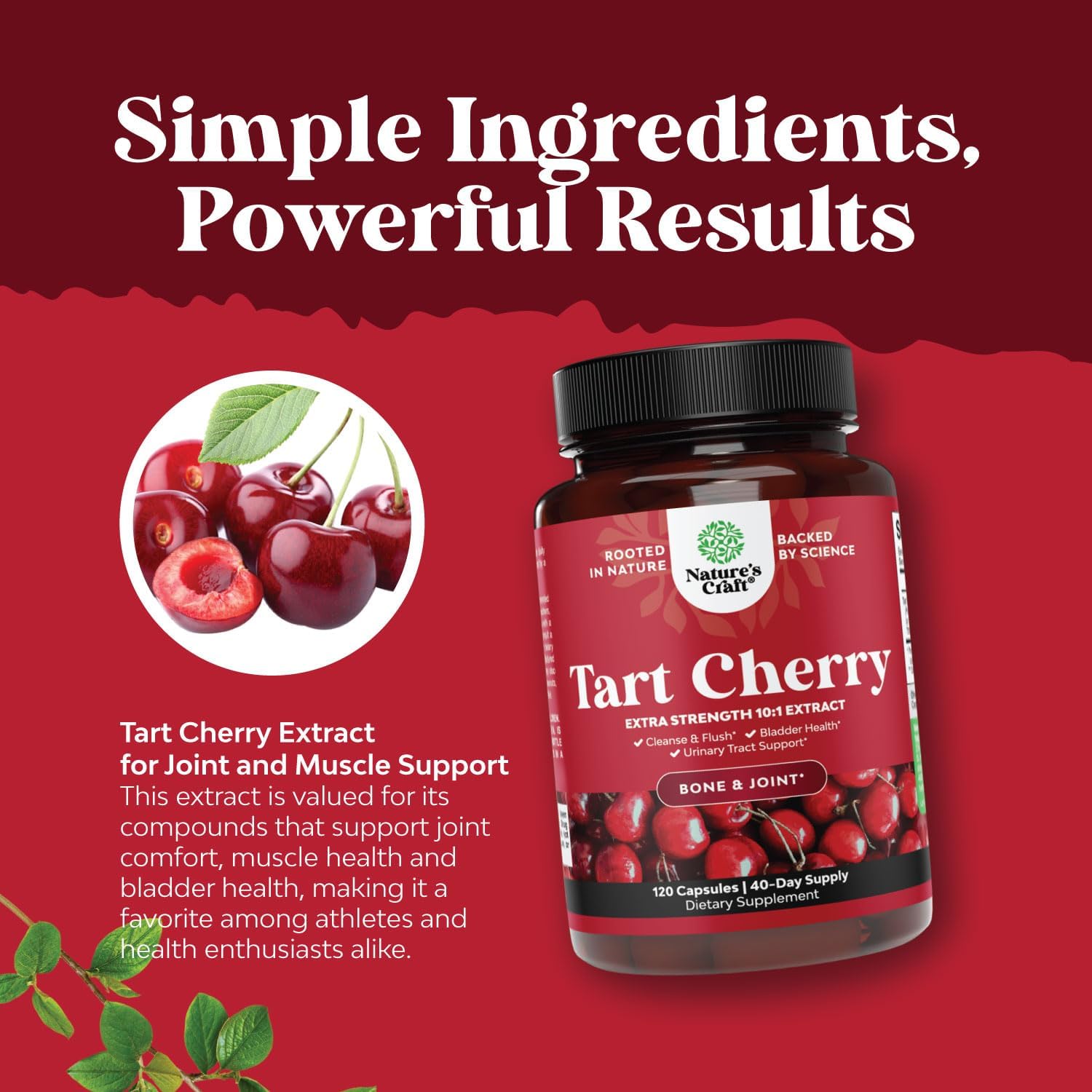 Extra Strength Tart Cherry Extract Capsules 750mg - Uric Acid Cleanse & Joint Support - Muscle Recovery - 120 Count