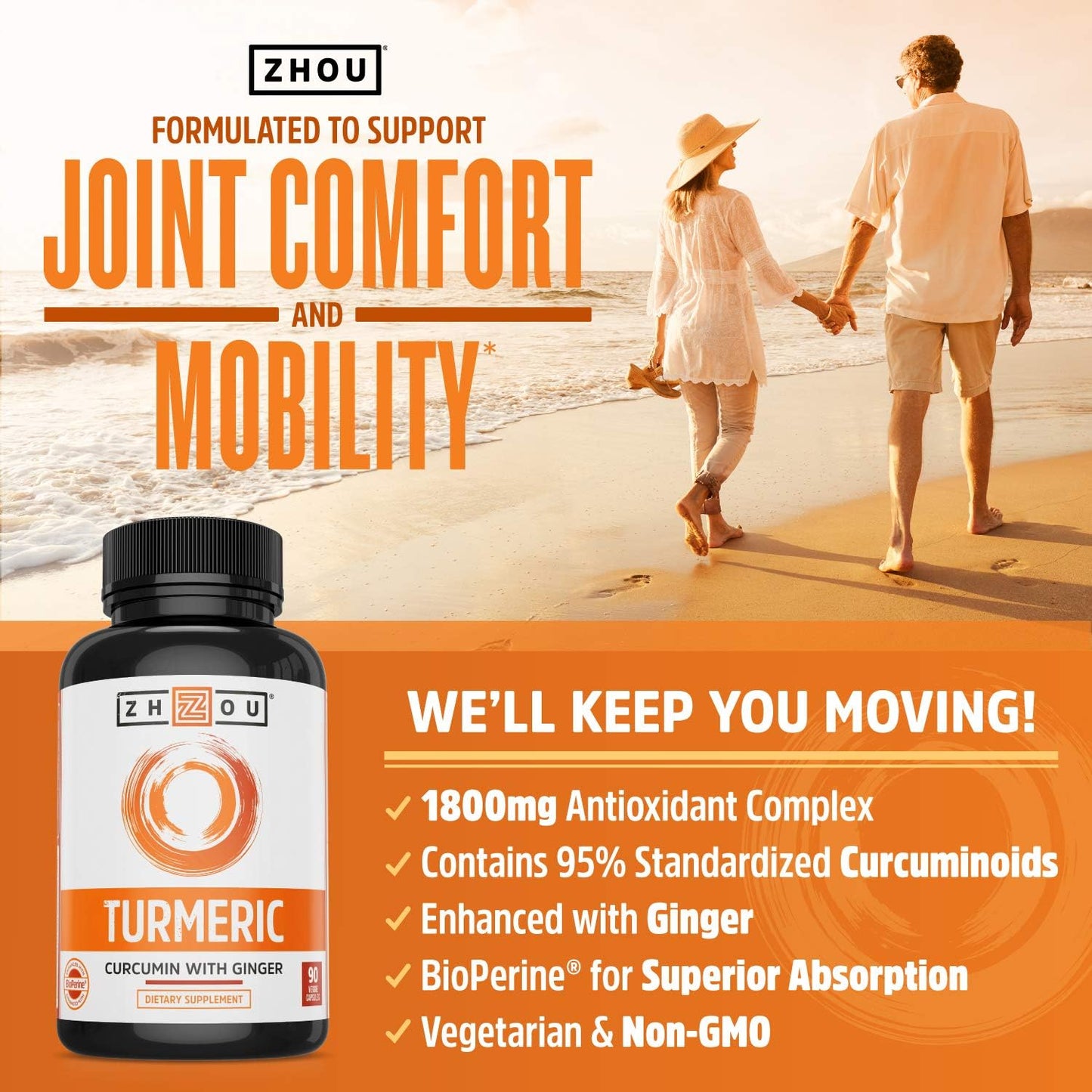 Extra Strength Turmeric Curcumin and Ginger Capsules with Bioperine - 1800mg for Joint Comfort - Non-GMO - 90 Veggie Capsules