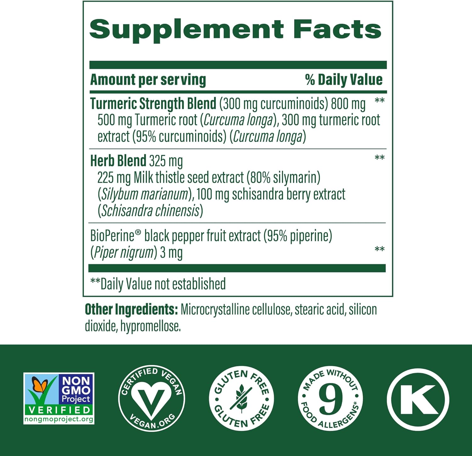 Extra Strength Turmeric Curcumin Liver Support Supplement with Black Pepper, Milk Thistle Extract - Vegan, Allergen-Free - 60 Tablets