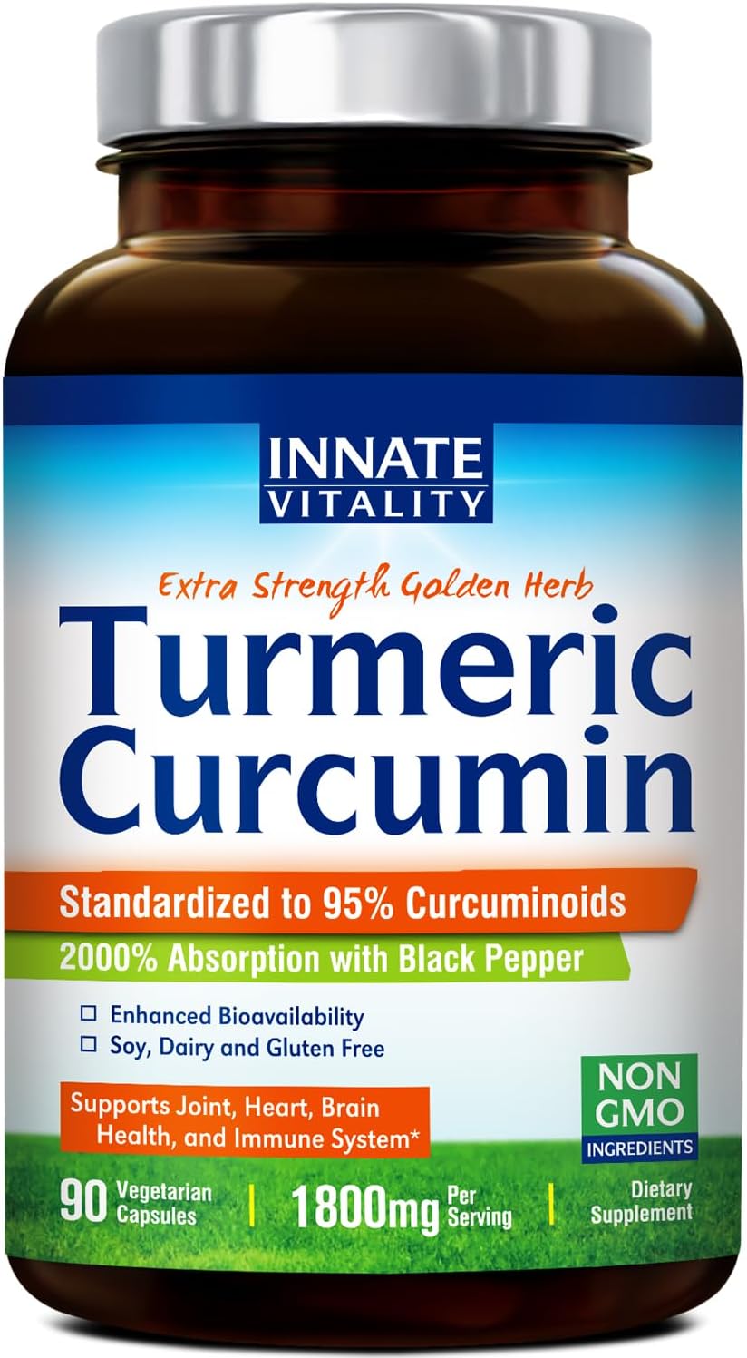 Extra Strength Turmeric Curcumin Supplement with Black Pepper Extract for Joint Support, Antioxidant, and Healthy Inflammatory Response - 90 Capsules