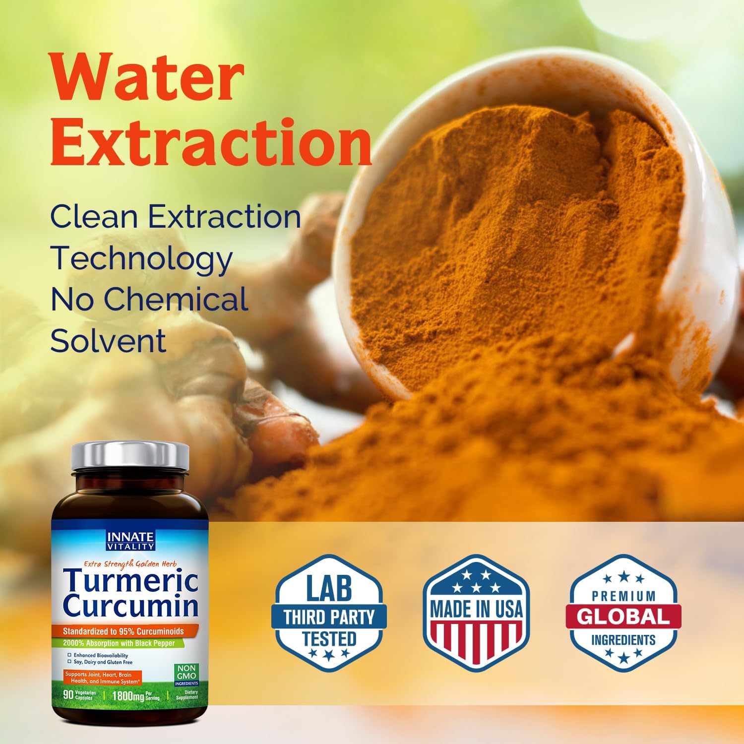 Extra Strength Turmeric Curcumin Supplement with Black Pepper Extract for Joint Support, Antioxidant, and Healthy Inflammatory Response - 90 Capsules