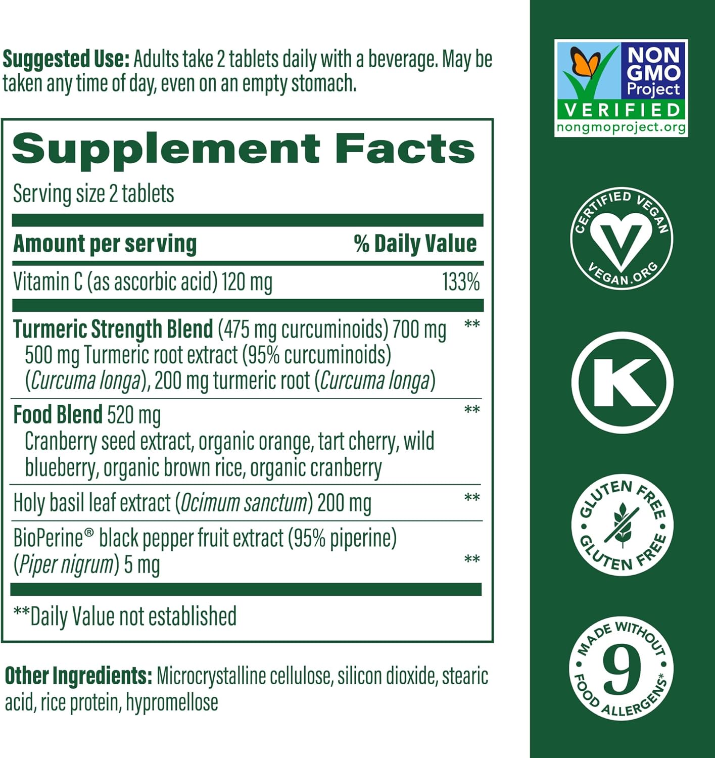 Extra Strength Turmeric Curcumin with Black Pepper & Holy Basil - Whole Body Support - 475mg Curcuminoids - Tart Cherry - Allergen-Free - 60 Tabs