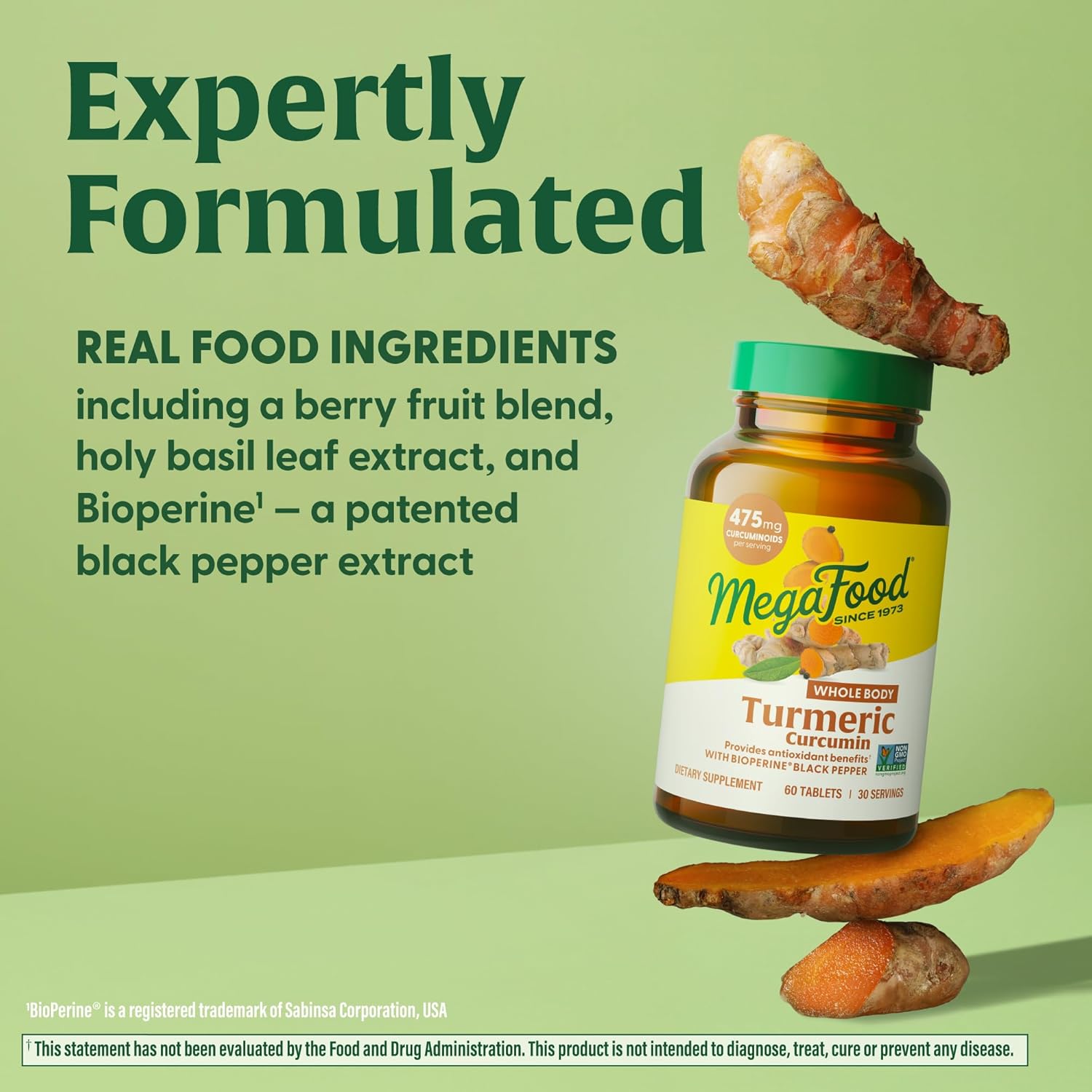 Extra Strength Turmeric Curcumin with Black Pepper & Holy Basil - Whole Body Support - 475mg Curcuminoids - Tart Cherry - Allergen-Free - 60 Tabs