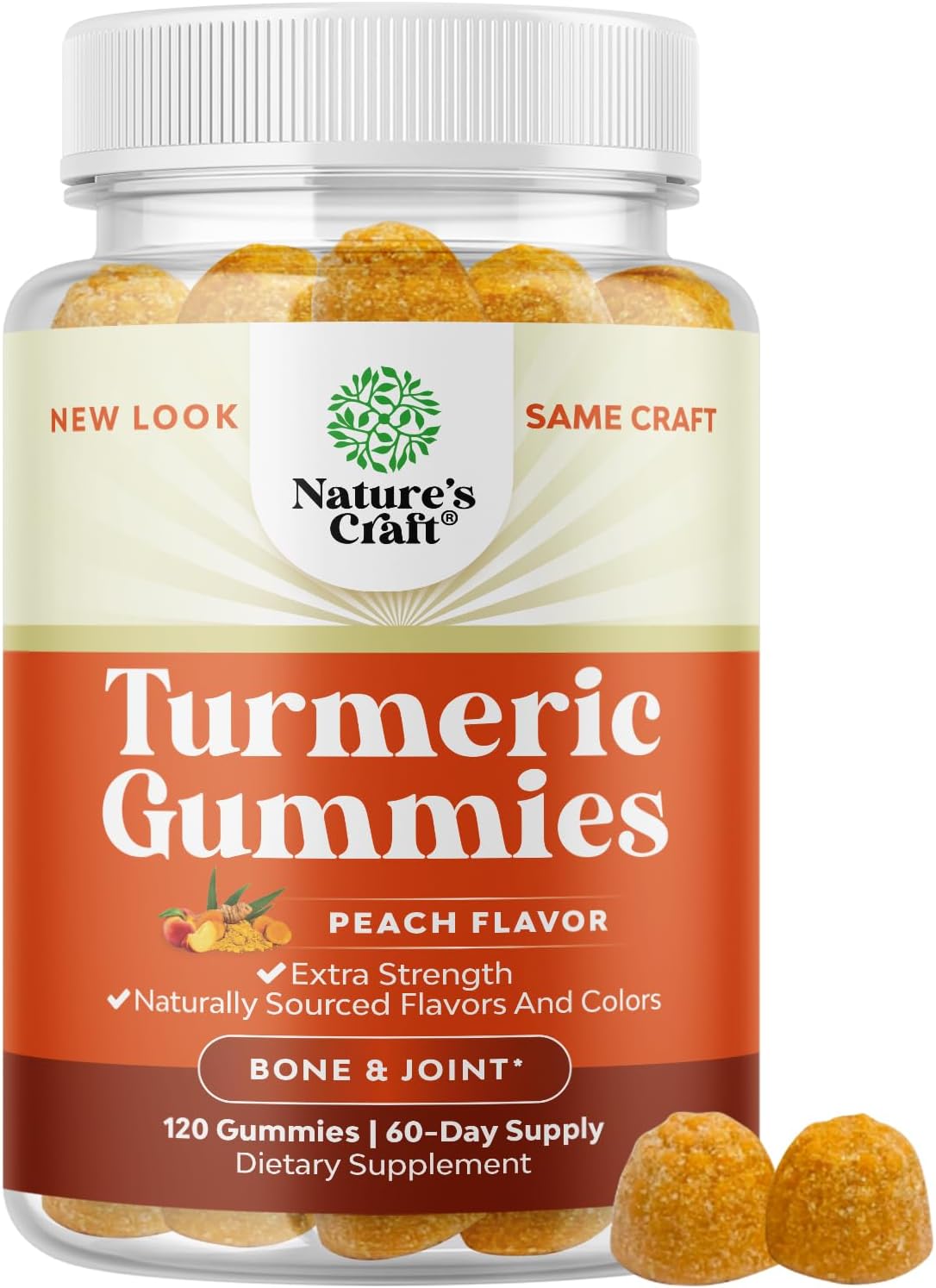 Extra Strength Turmeric Gummies with Black Pepper Extract and Ginger - Peach Flavored Joint Support for Adults with Turmeric Curcumin - Ginger Peach Vitamins for Adults