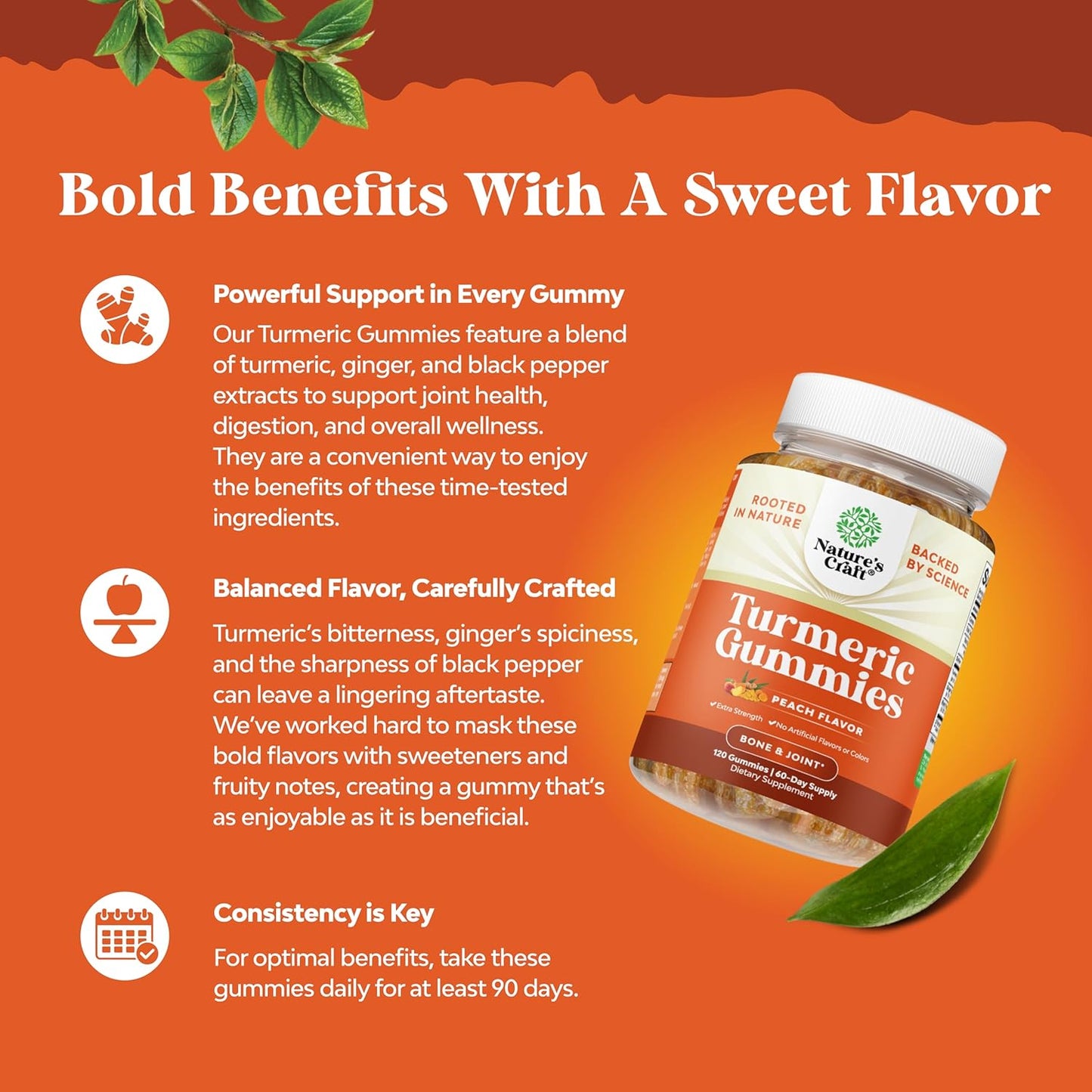 Extra Strength Turmeric Gummies with Black Pepper Extract and Ginger - Peach Flavored Joint Support for Adults with Turmeric Curcumin - Ginger Peach Vitamins for Adults