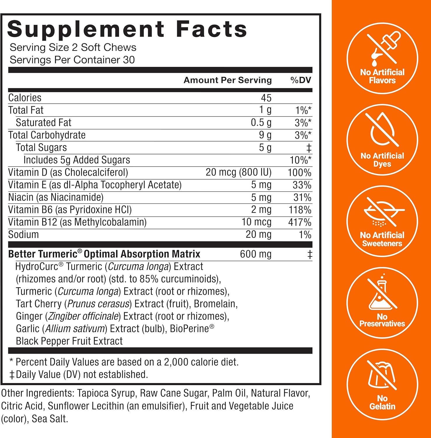 Extra Strength Turmeric Supplement with Black Pepper & Ginger for Joint Support - 60 Fruit Splash Chews for Superior Absorption