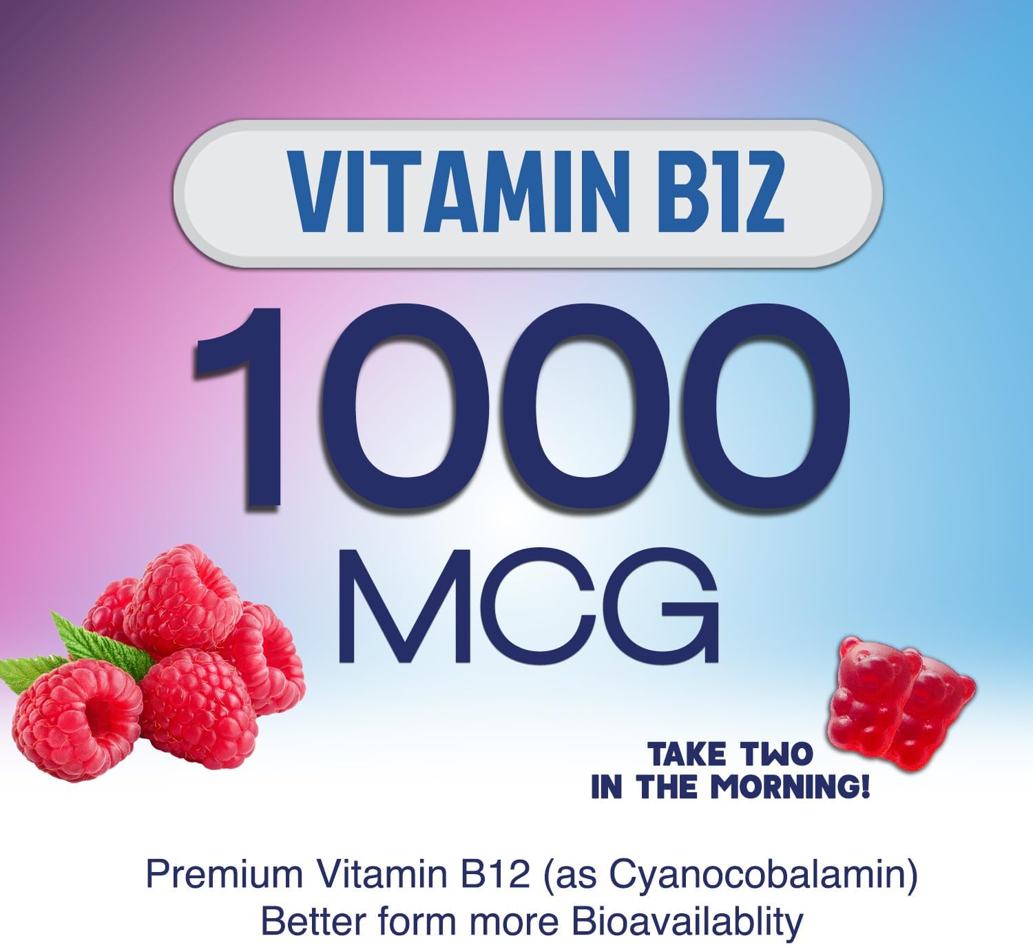 Extra Strength Vitamin B12 Energy Gummies with Green Tea Caffeine Support - 1000 mcg, Berry Flavor - 120 Chews for Cycling & Running