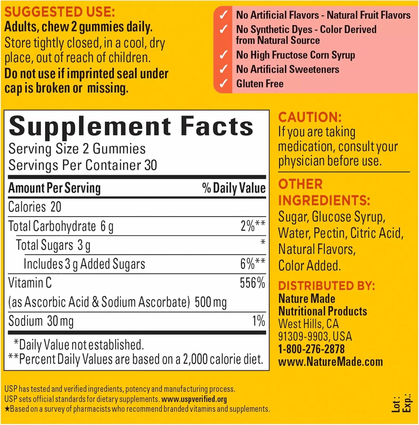 Extra Strength Vitamin C Gummies 500mg, 60 Count - Immune Support Supplement, 30 Day Supply by Nature Made