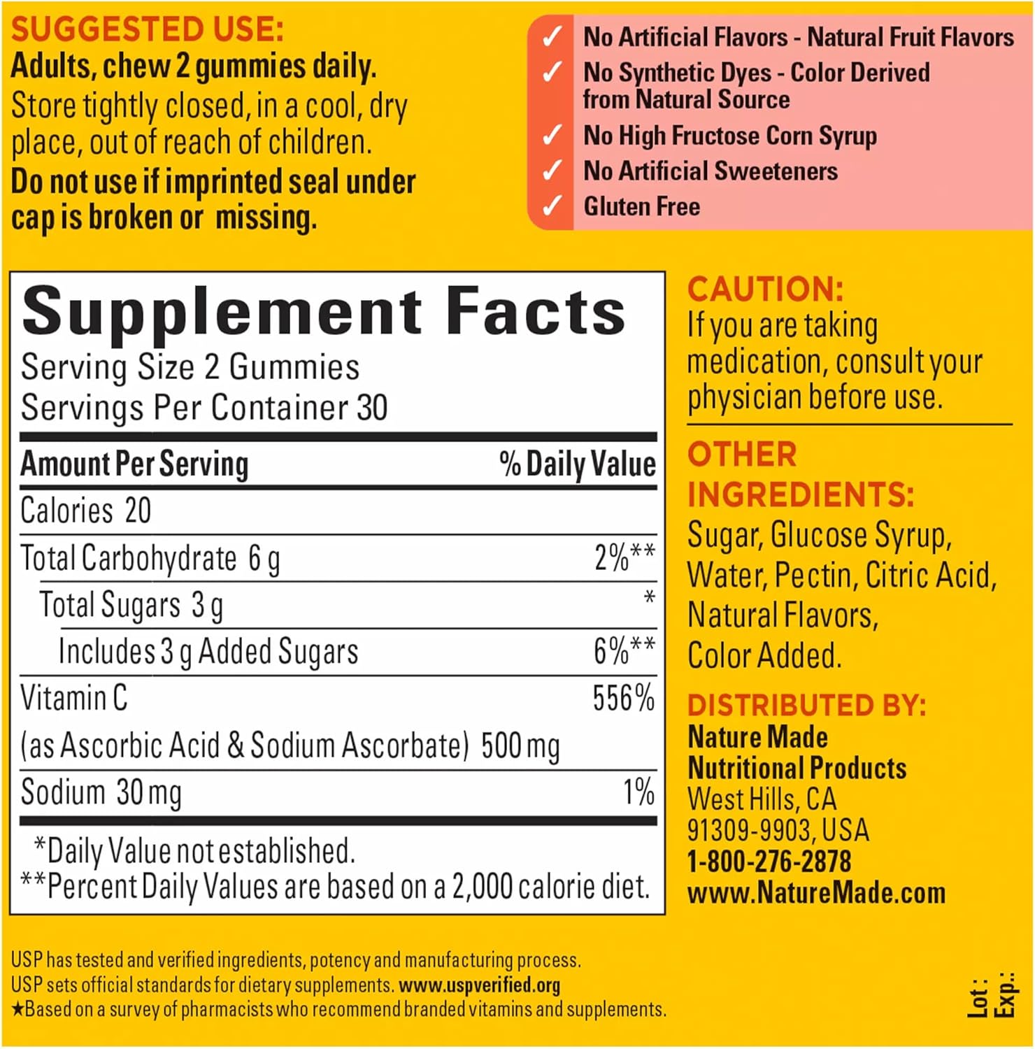 Extra Strength Vitamin C Gummies 500mg, 60 Count - Immune Support Supplement, 30 Day Supply by Nature Made