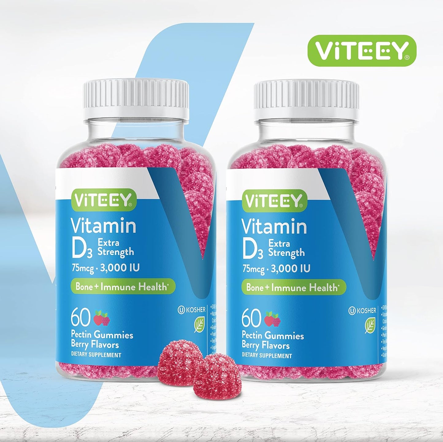 Extra Strength Vitamin D3 Gummies for Adults & Teens - 3,000 IU, 75mcg - Joint & Muscle Health, Immune Boost - Vegetarian Berry Flavored Gummy