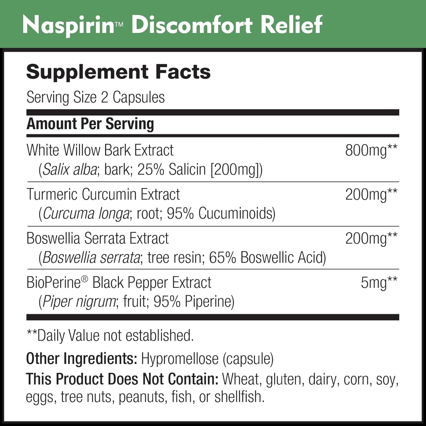 Extra Strength White Willow Bark Supplement with Turmeric & Boswellia for Head, Back, Shoulder, Neck, Knees, & Joints - 60 Capsules