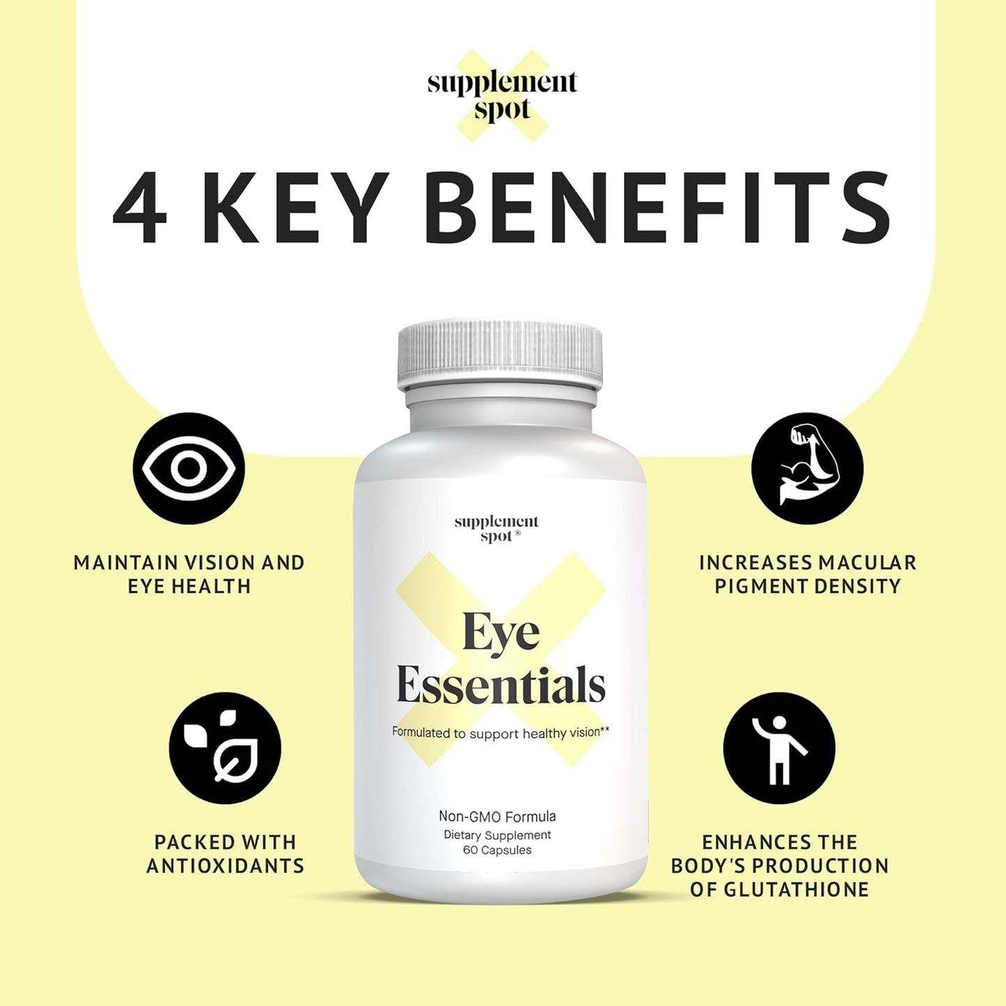 Eye Essentials for Adults - Vitamin & Mineral Supplement with Vitamin A, Bilberry, Zinc & Antioxidants for Eye Health (60 Capsules)
