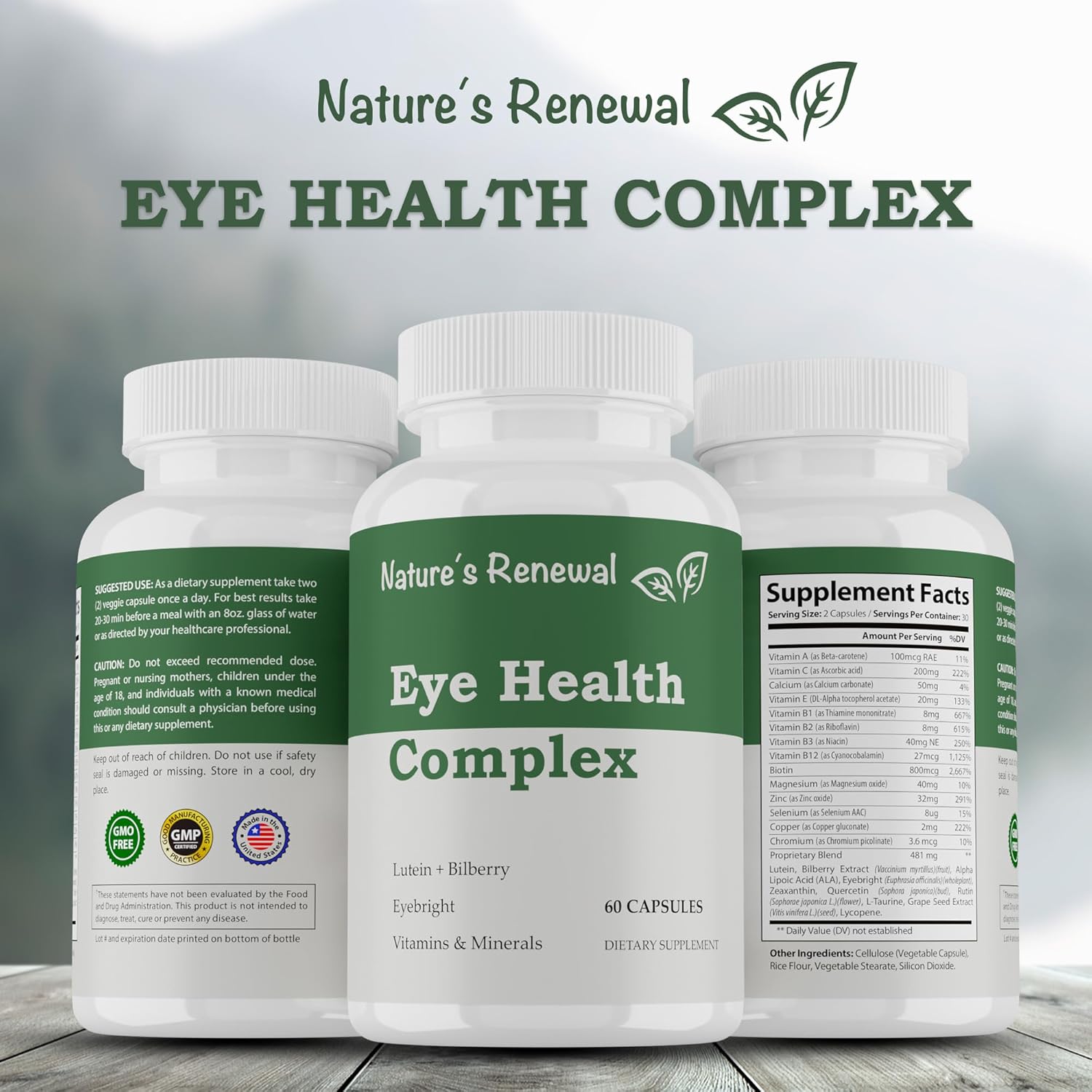 Eye Health Complex Supplement with Lutein, Zeaxanthin, Lycopene, Bilberry, Eyebright, Carotenoids - Macular Support, Sight Care, Vision Antioxidants - 60 Capsules