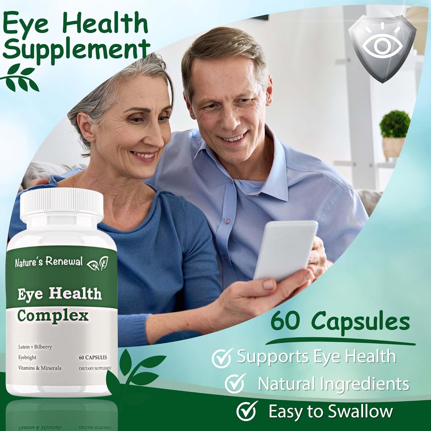 Eye Health Complex Supplement with Lutein, Zeaxanthin, Lycopene, Bilberry, Eyebright, Carotenoids - Macular Support, Sight Care, Vision Antioxidants - 60 Capsules