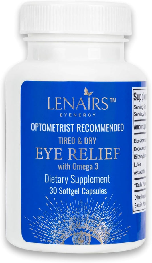 Eye Health Softgels - Relief for Tired & Dry Eyes with Omega 3, EPA & DHA, Bilberry, Lutein, Astaxanthin - Ideal for Computer Eye Strain and Digital Fatigue - Gluten Free