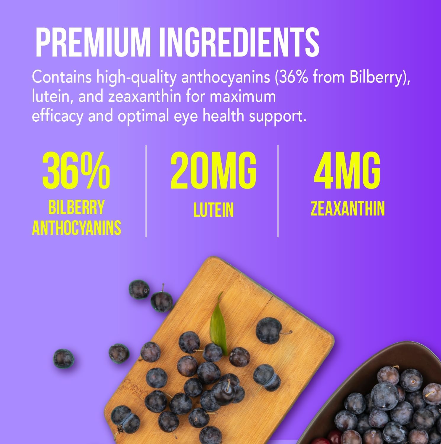 Eye Health Supplement with Bilberry, Zeaxanthin, Lutein, Anthocyanins, Vitamin A, E, Selenium & Copper - 60 Softgels