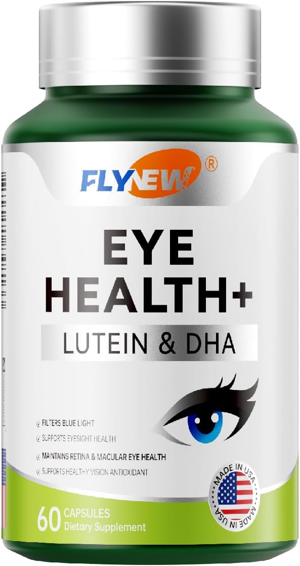 Eye Health Supplement with Lutein, DHA, Blueberry Extract, Zeaxanthin - 60 Capsules USA Made - Flynew Eye Care Formula