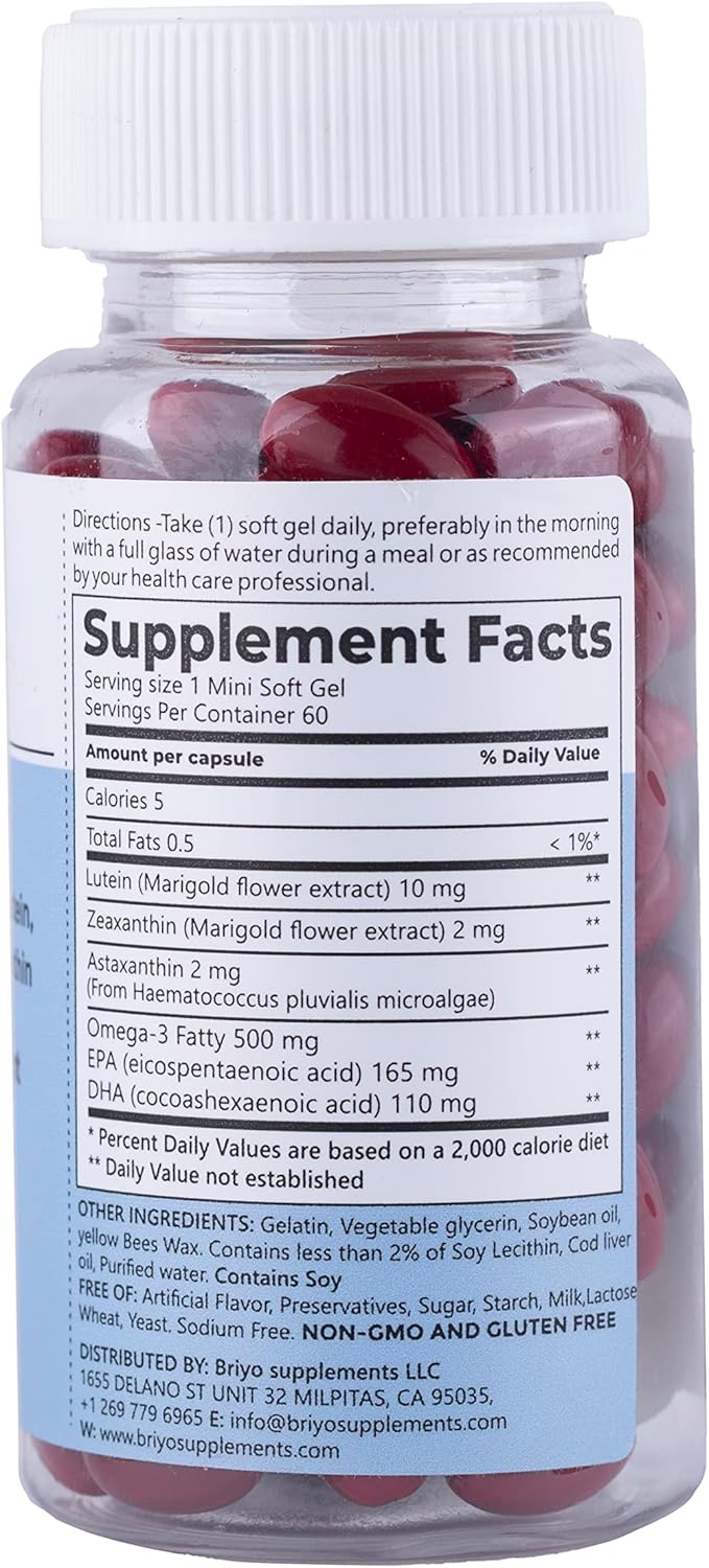 Eye Health Supplement with Lutein, Zeaxanthin, Astaxanthin, and Omega 3 - 60 Count