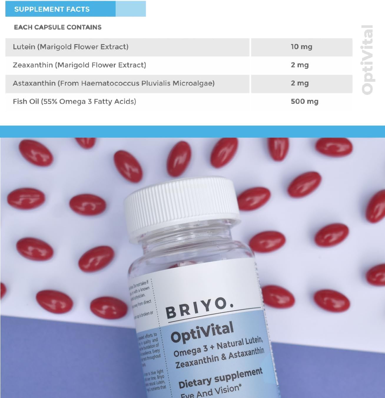 Eye Health Supplement with Lutein, Zeaxanthin, Astaxanthin, and Omega 3 - 60 Count