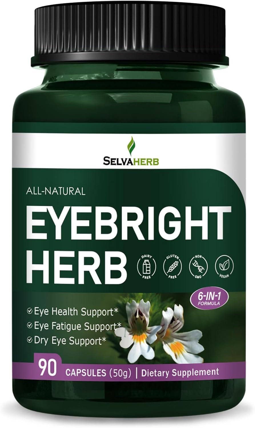 Eye Health Support Capsules with Eyebright Herb, Goji Berries, and Bilberry Extract - 90 Count