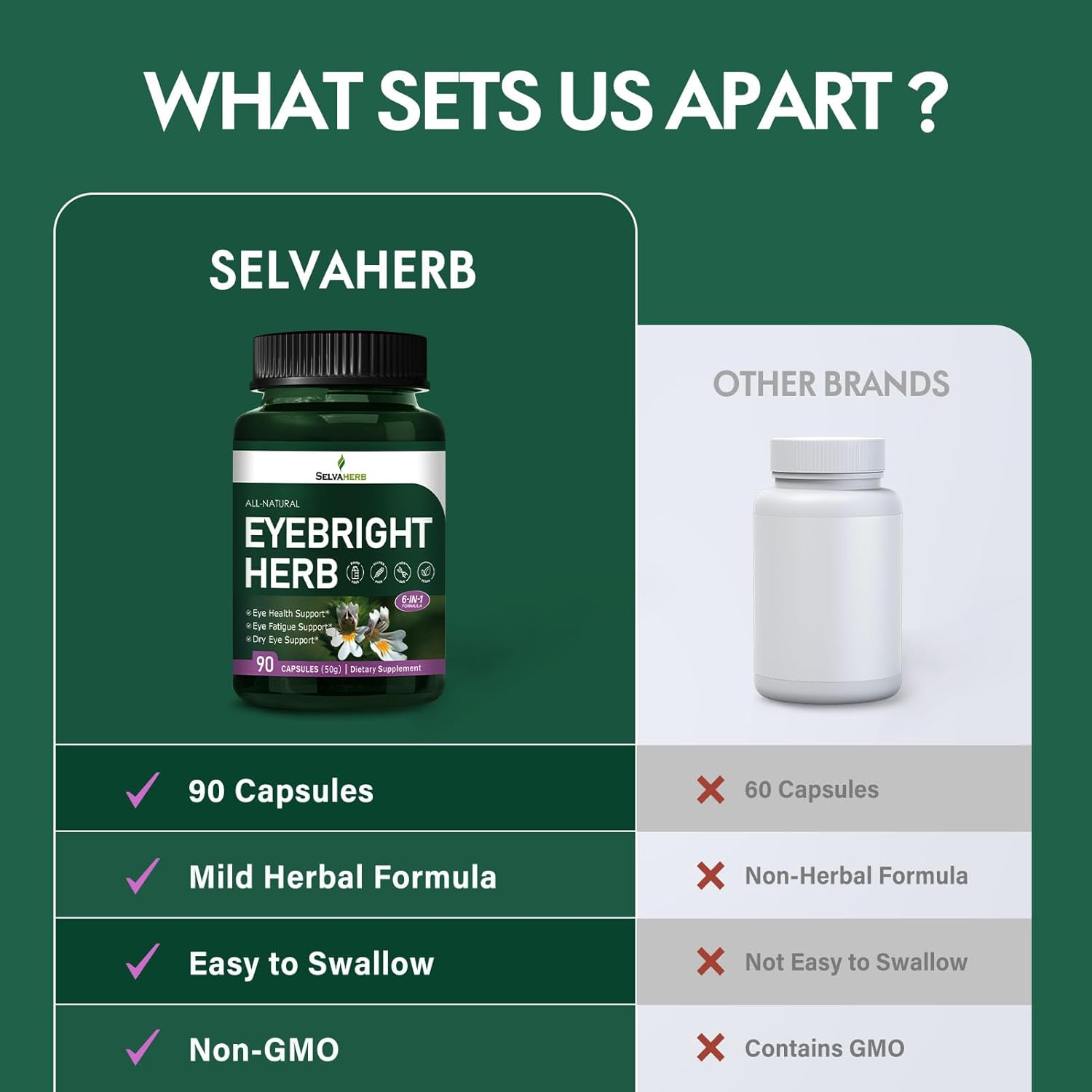 Eye Health Support Capsules with Eyebright Herb, Goji Berries, and Bilberry Extract - 90 Count