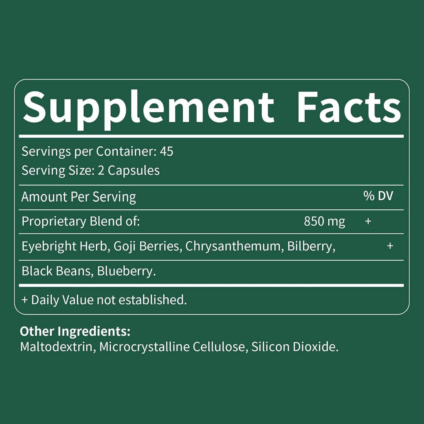 Eye Health Support Capsules with Eyebright Herb, Goji Berries, and Bilberry Extract - 90 Count
