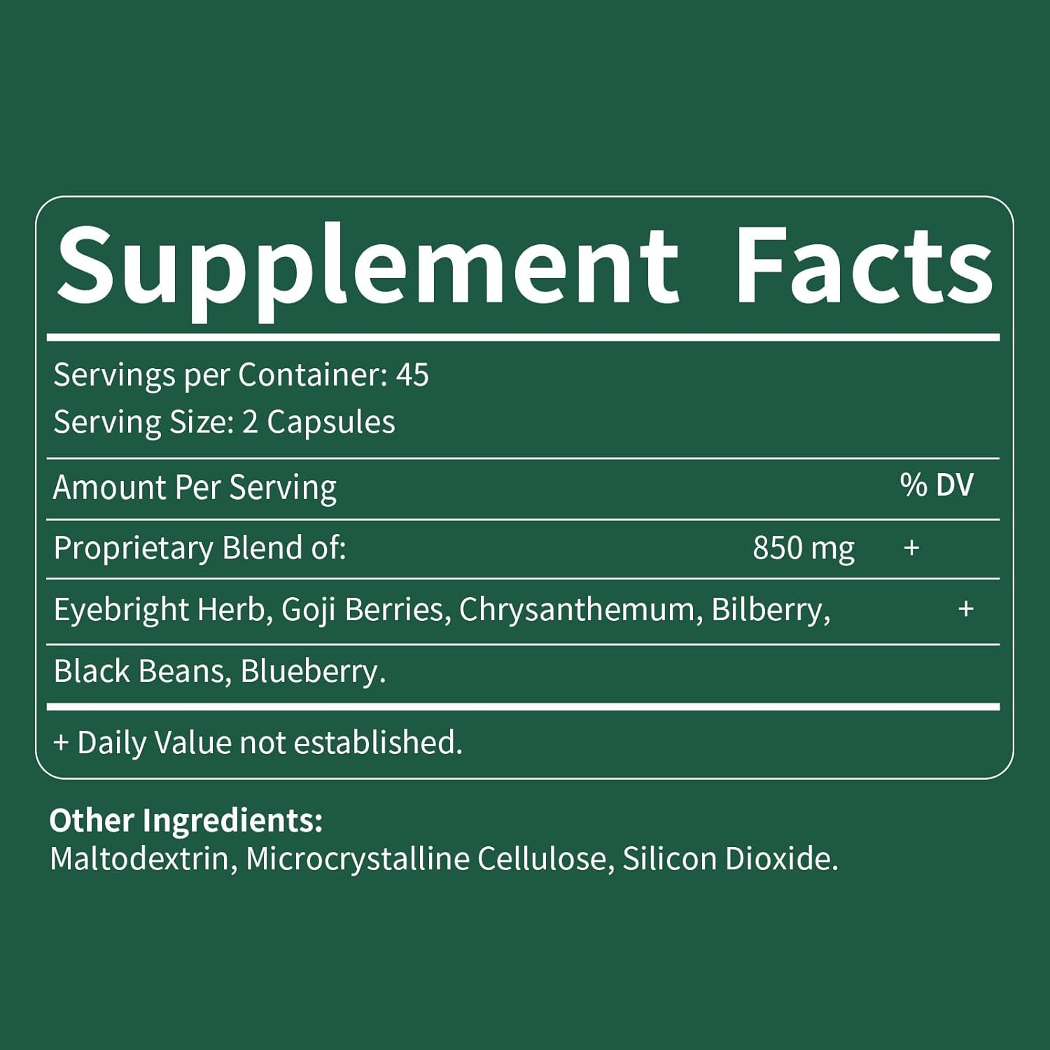 Eye Health Support Capsules with Eyebright Herb, Goji Berries, and Bilberry Extract - 90 Count