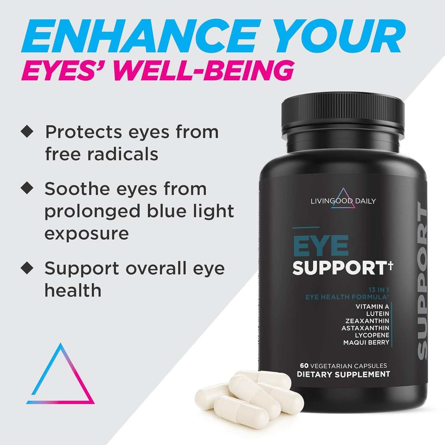 Eye Health Support Supplements with Lutein, Zeaxanthin, and Astaxanthin - 60 Vegetarian Capsules for Adults - Vitamin A, Maqui Berry, Lycopene for Eye Health