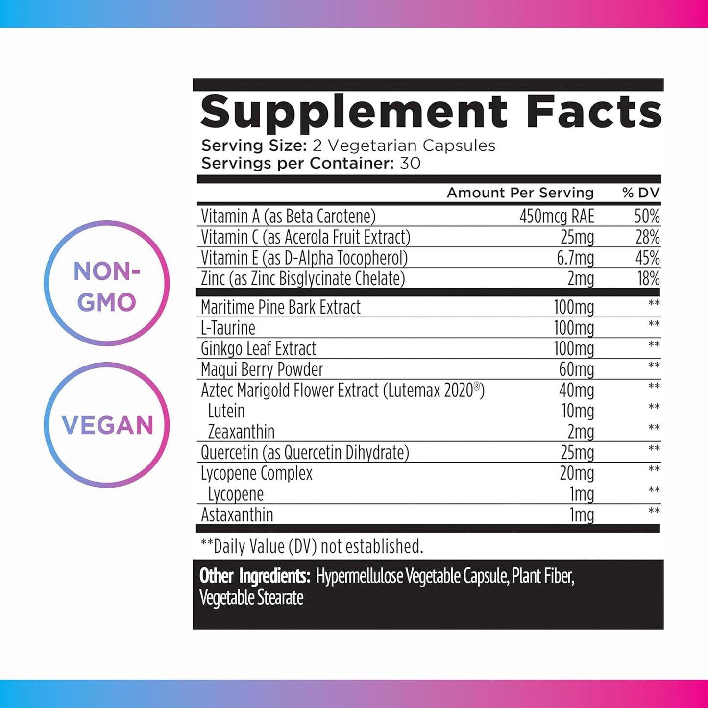 Eye Health Support Supplements with Lutein, Zeaxanthin, and Astaxanthin - 60 Vegetarian Capsules for Adults - Vitamin A, Maqui Berry, Lycopene for Eye Health