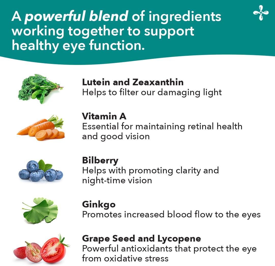 Eye Health & Vision Support Supplement - Carrot Root, Bilberry, Ginkgo Biloba, Lutein, Zeaxanthin, & More - 60 Capsules