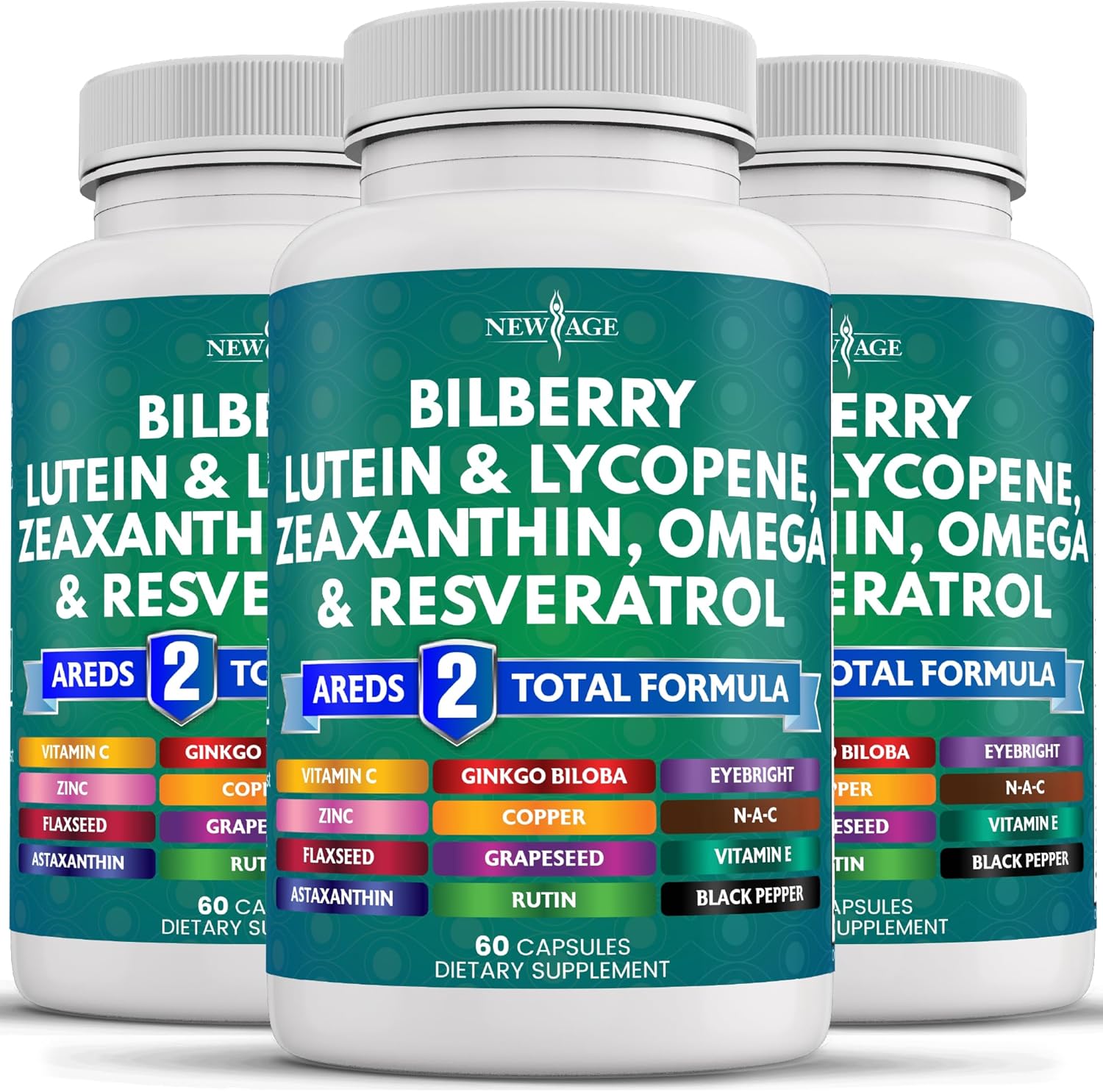 Eye Health Vitamin Supplement with Bilberry, Lutein, Zeaxanthin, Lycopene, Resveratrol, Grape Seed Extract, and Astaxanthin - 180 Count