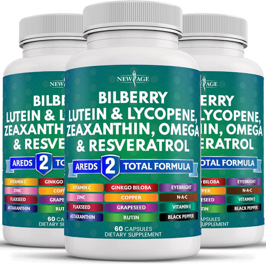 Eye Health Vitamin Supplement with Bilberry, Lutein, Zeaxanthin, Lycopene, Resveratrol, Grape Seed Extract, and Astaxanthin - 180 Count