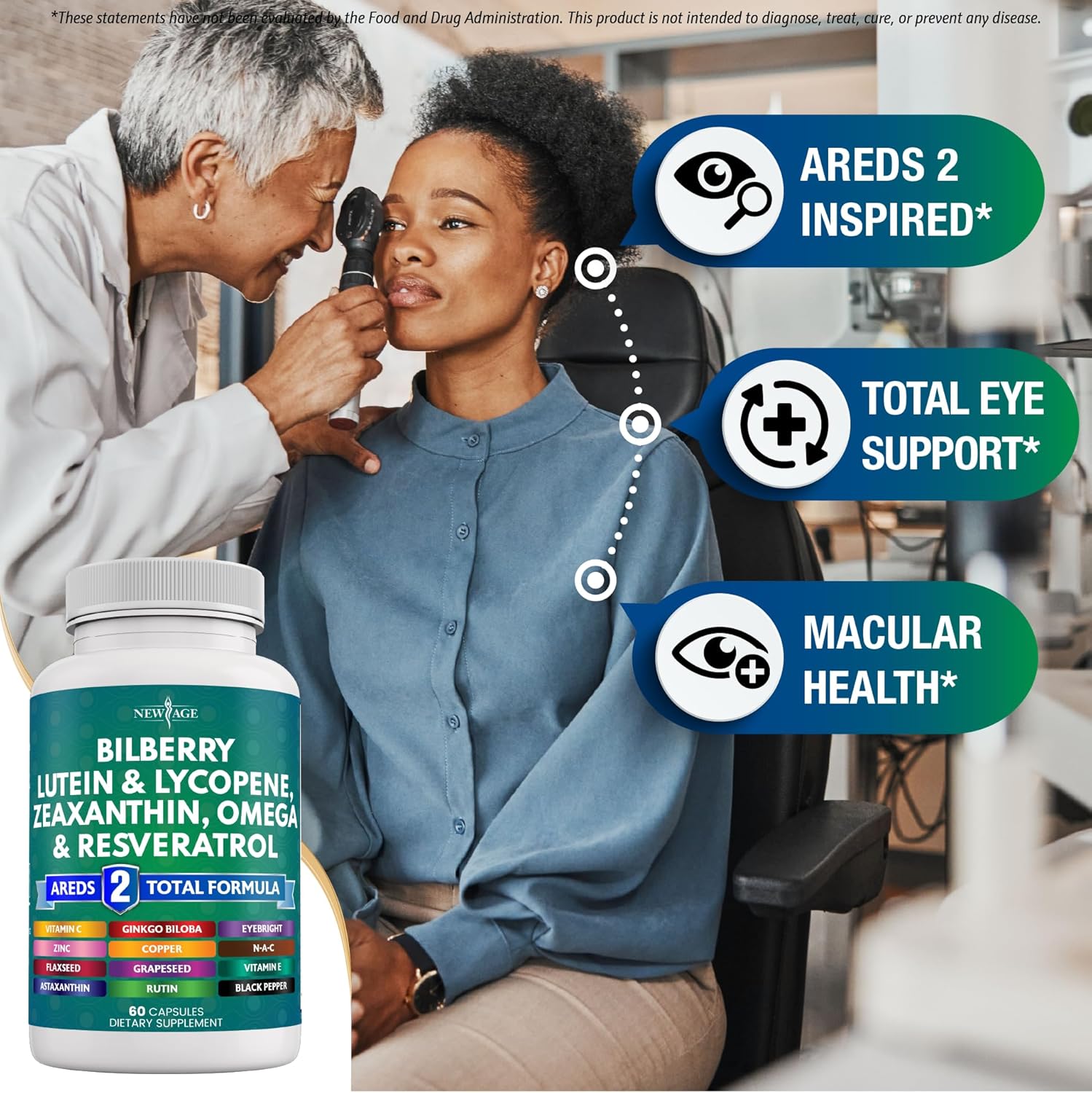 Eye Health Vitamin Supplement with Bilberry, Lutein, Zeaxanthin, Lycopene, Resveratrol, Grape Seed Extract, and Astaxanthin - 180 Count