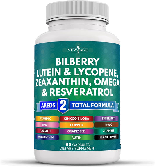 Eye Health Vitamins with Bilberry, Lutein, Zeaxanthin, Resveratrol, Grape Seed, and Astaxanthin - 60 Count