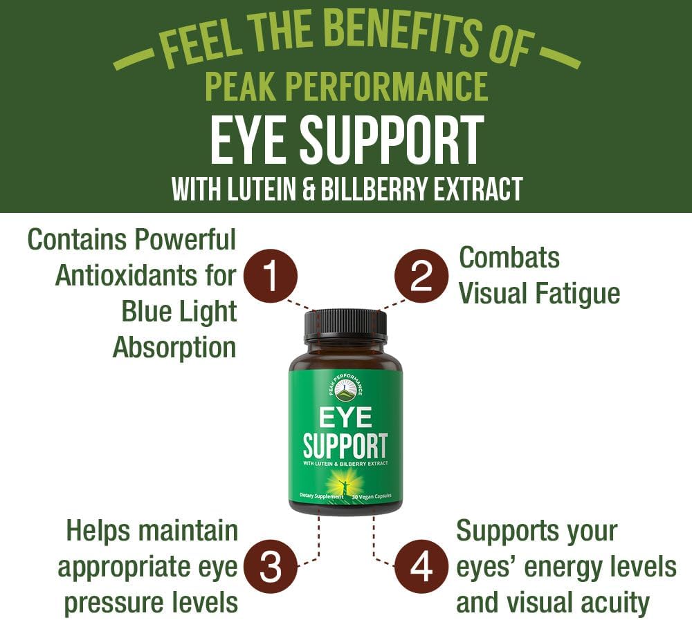 Eye Support Supplement for Computer Users - Vegan Capsules with Lutein, Zeaxanthin, Astaxanthin, Carotenoids, and Bilberry Extract for Peak Performance