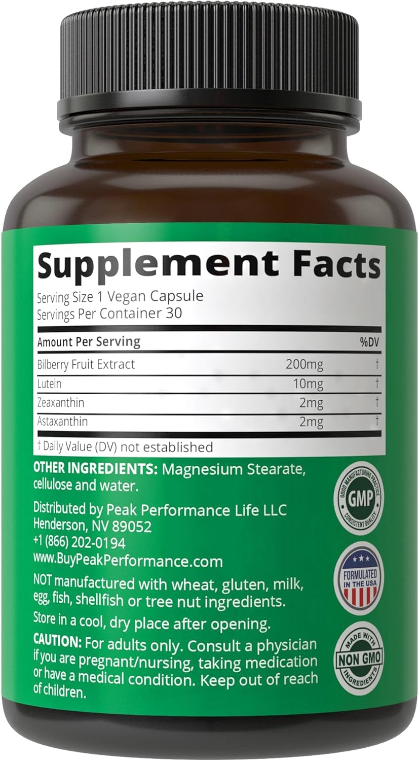 Eye Support Supplement for Computer Users - Vegan Capsules with Lutein, Zeaxanthin, Astaxanthin, Carotenoids, and Bilberry Extract for Peak Performance