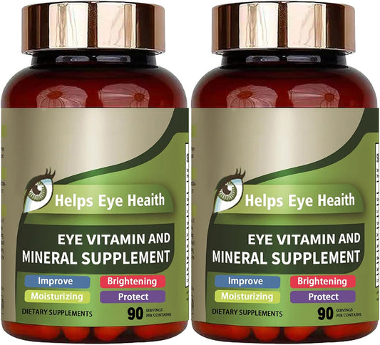 Eye Vitamin & Mineral Supplement with Lutein & Zeaxanthin for Adults - Supports Eye Strain & Vision Health - Vegan Eye Vitamins with Vitamins C & E - 90 Capsules (2 Pack)