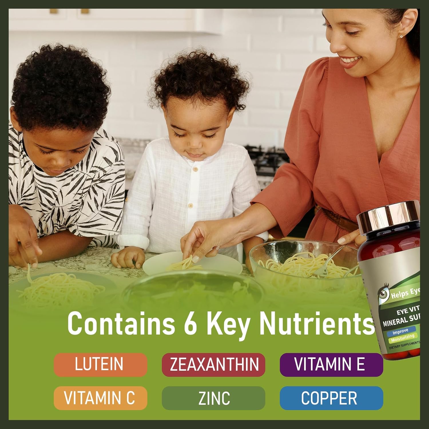 Eye Vitamin & Mineral Supplement with Lutein & Zeaxanthin for Adults - Supports Eye Strain & Vision Health - Vegan Eye Vitamins with Vitamins C & E - 90 Capsules (2 Pack)