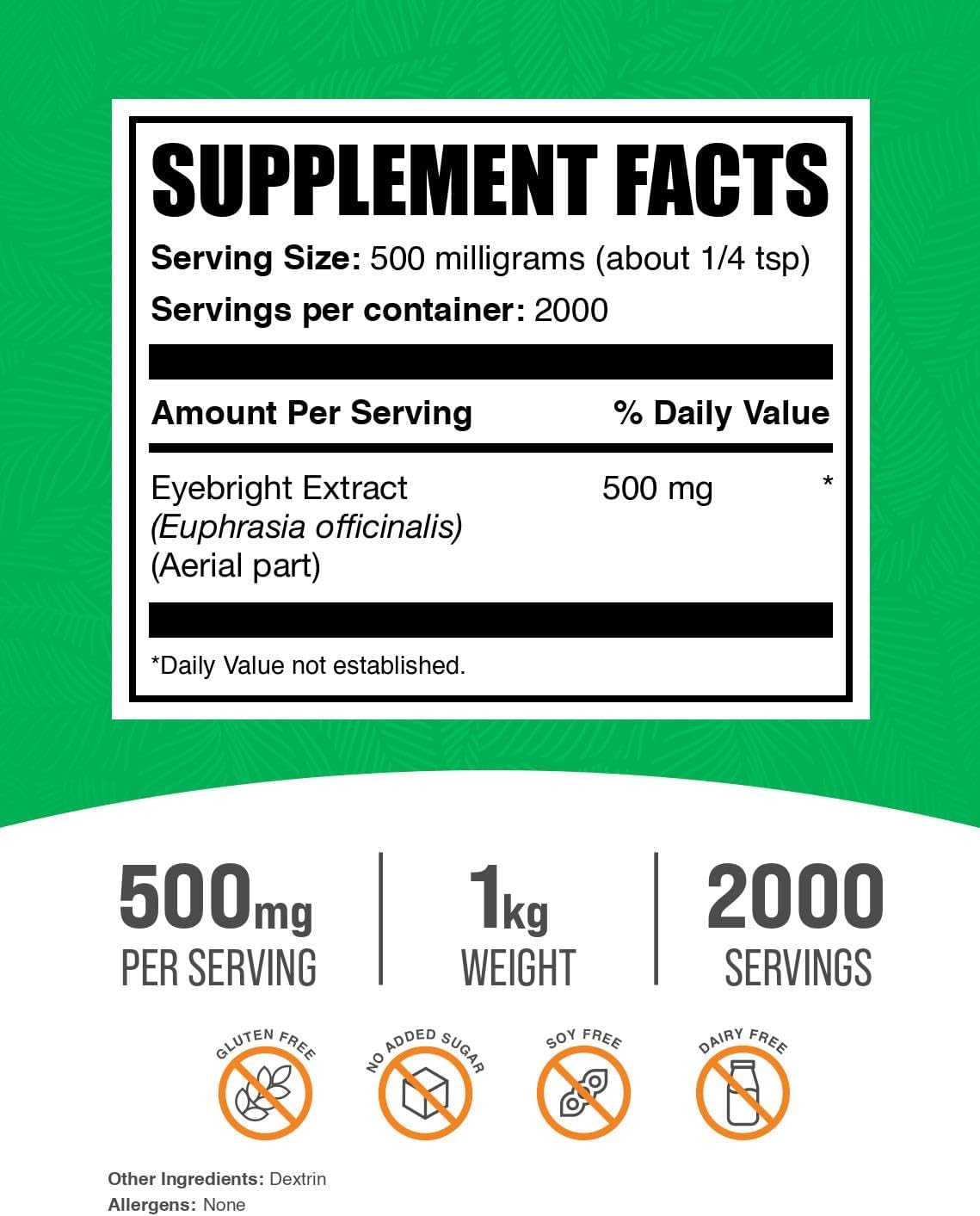 Eyebright Extract Powder 1kg - Herbal Supplement, Gluten Free, 500mg per Serving