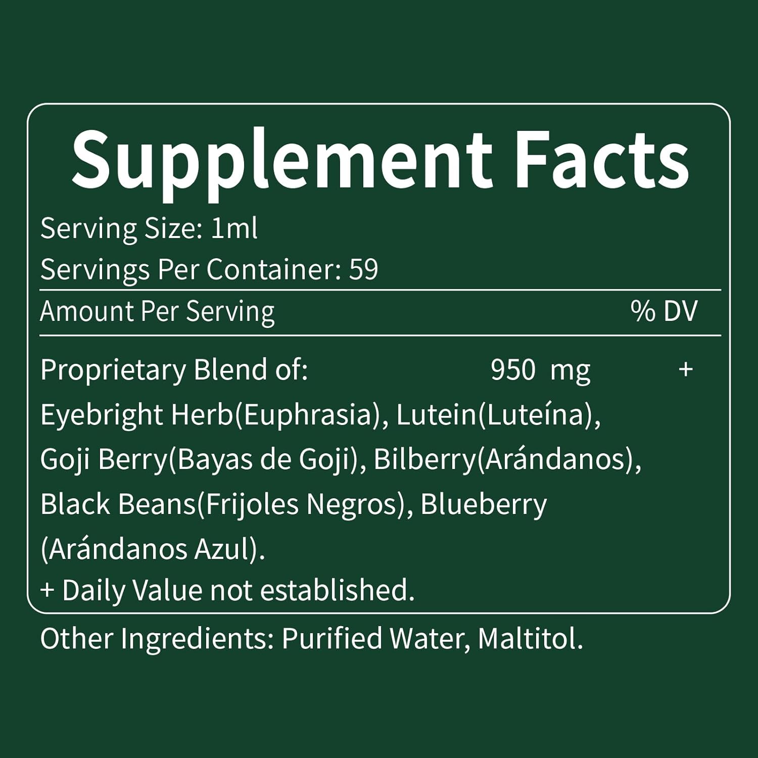 Eyebright Herb Eye Drops with Bilberry & Lutein - Liquid Supplement for Eye Strain Relief & Sight Care - 2oz