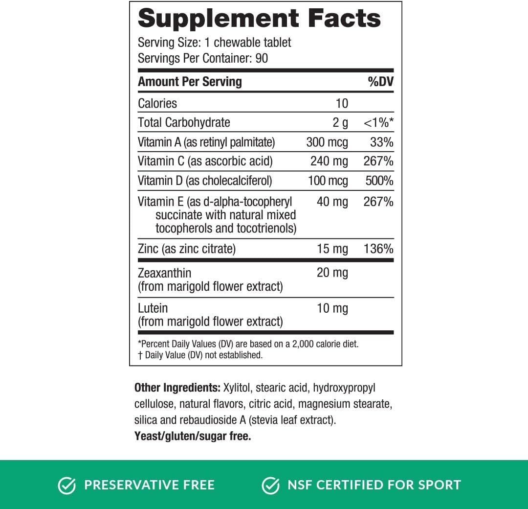 EyePromise Vizual Edge Chewable Eye Vitamin - NSF Certified Sport Performance Formula - 3 Month Supply, Citrus Flavor