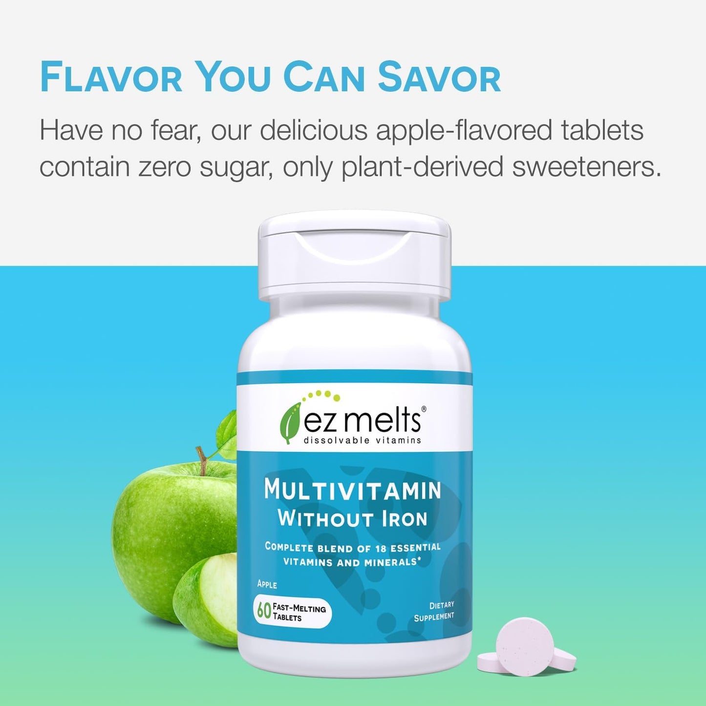 EZ Melts Dissolvable Multivitamin - Iron-Free with 18 Essential Nutrients, Sugar-Free Formula, 30-Day Supply