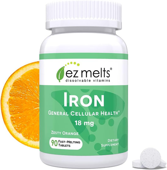 EZ Melts Iron 18 mg - Dissolvable, Sugar-Free Tablets for 3 Months